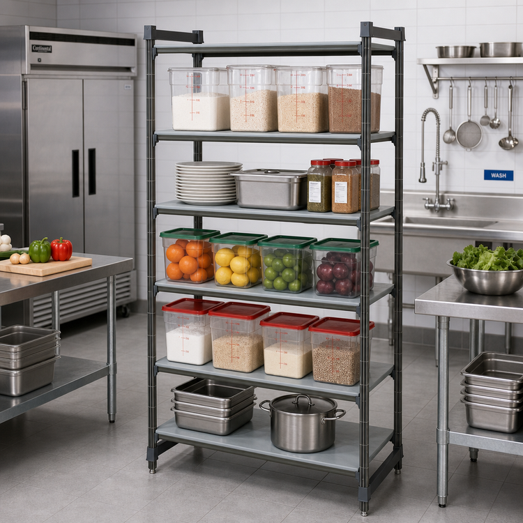 Product image #2 for Cambro Camshelving Basics Plus 5-Tier Solid Stationary Polymer Shelving Starter Unit, 21 x 42 x 84 Inches, Brushed Graphite