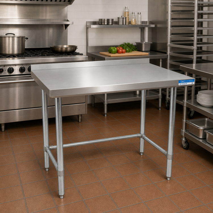 Product image #2 for BK Resources 60-Inch x 30-Inch Open Base Riser Top Stainless Steel Work Table with Galvanized Legs