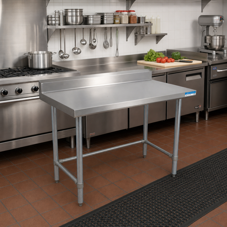 Product image #2 for BK Resources 60-Inch x 30-Inch 304 Stainless Steel Work Table with 5-Inch Riser and Open Base