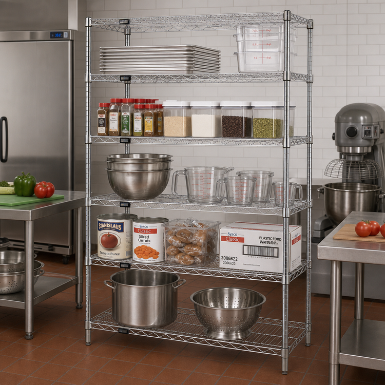 Product image #2 for Quantum Stationary Wire Shelving Starter Kit, 36W x 12D x 86H, 5 Shelves, Chrome-Plated
