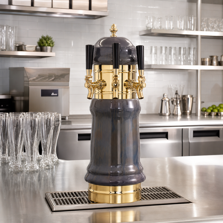 Product image #2 for Glastender Rembrandt 3-Faucet Glycol-Cooled Draft Dispensing Tower with Polished Brass Finish