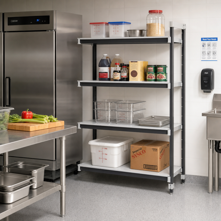 Product image #2 for Cambro Camshelving Elements XTRA 4-Shelf Solid Stationary Add-On Shelving Unit, 21 x 36 x 72 Inches, Speckled Gray