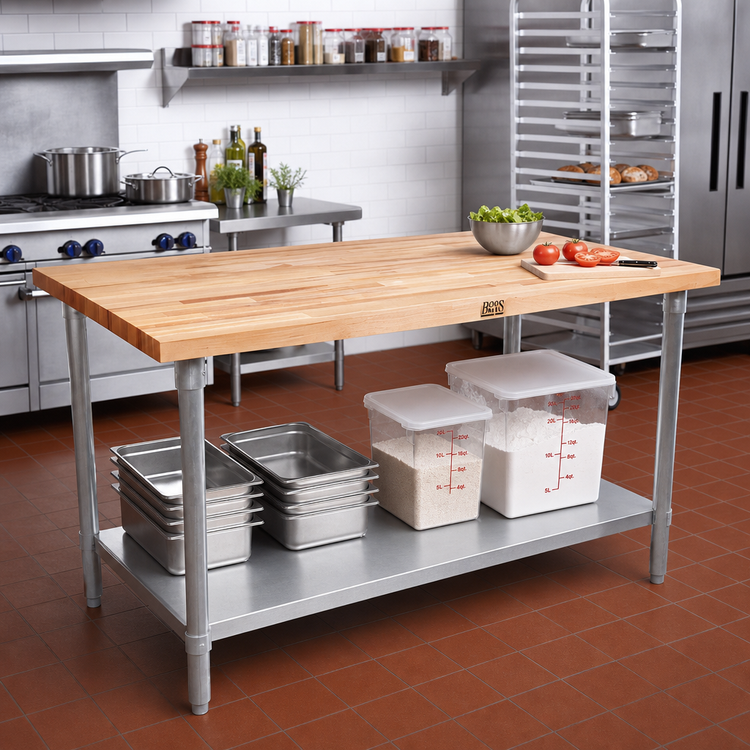 Product image #2 for John Boos HNS08 Northern Hard Rock Maple Wood Top Work Table with Adjustable Undershelf