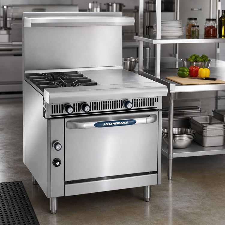 Product image #2 for Imperial Spec Series 36" Gas Heavy Duty Range with 2 Open Burners, 2 Hot Tops, and Standard Oven