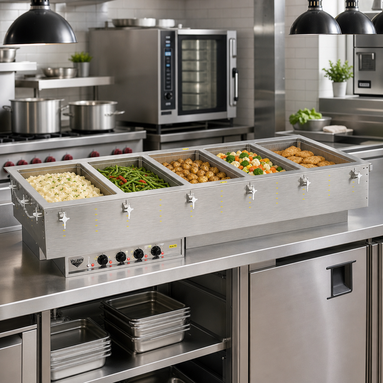 Product image #2 for Vollrath Five-Well Modular Hot Drop-In with Auto-Fill Manifold Drain, Marine-Grade Stainless Steel Wells