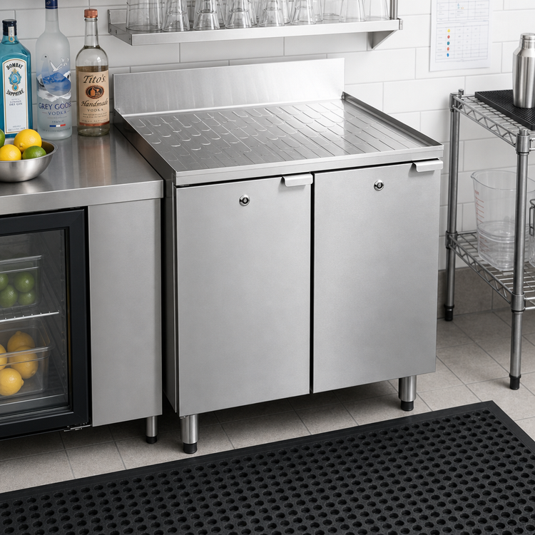 Product image #2 for CHOICE Underbar Stainless Steel Drainboard Cabinet Base with 2 Hinged Doors, 48-Inch W x 19-Inch D