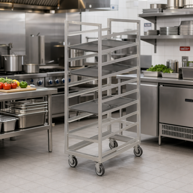 Product image #2 for Mobile Single-Section Stainless Steel Cafeteria Tray Rack, End Load, 24-Tray Capacity