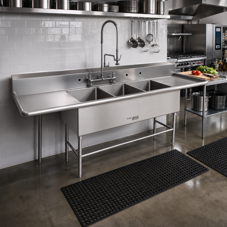 Product image #2 for John Boos Pro-Bowl 4-Compartment Stainless Steel Sink with Left and Right Drainboards