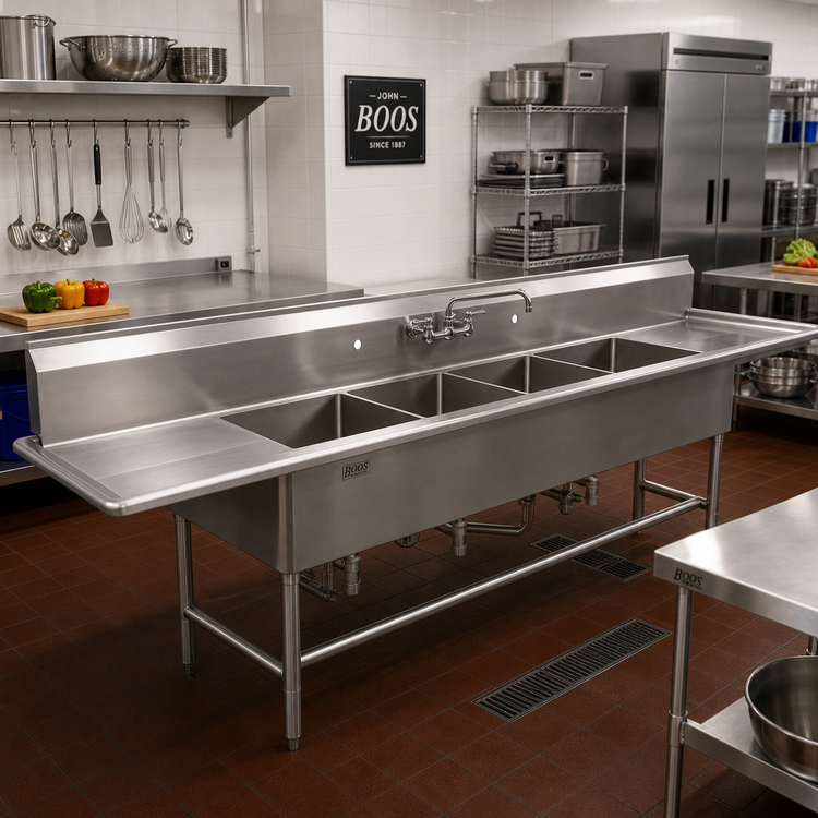 Product image #2 for John Boos Pro-Bowl 4-Compartment Stainless Steel Sink with Left and Right Drainboards