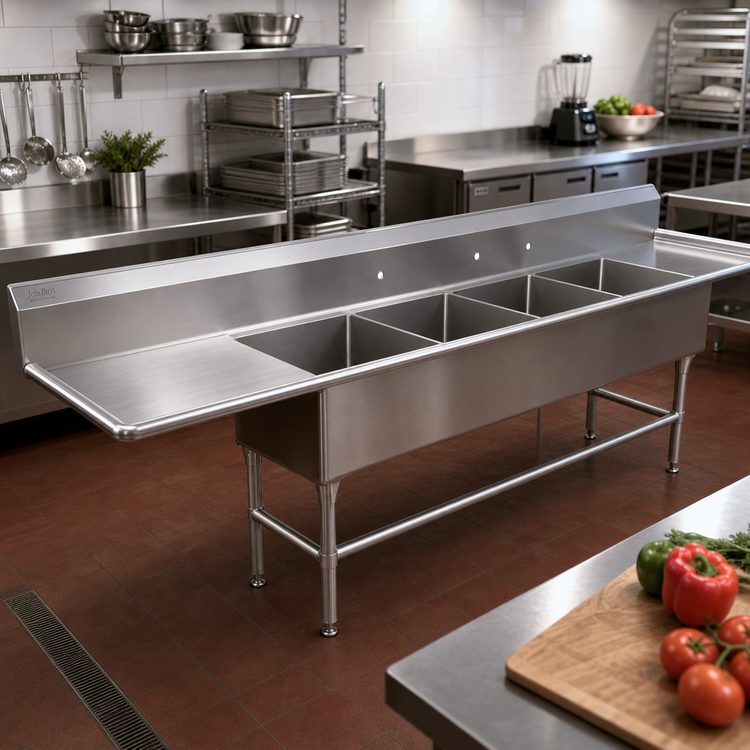 Product image #2 for John Boos Pro-Bowl 4-Compartment Stainless Steel Sink with Left and Right Drainboards