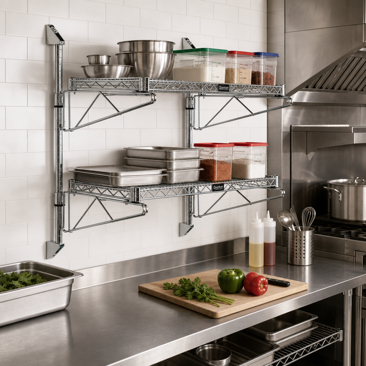 Product image #2 for Quantum Cantilever Double Shelf Wall-Mount Wire Shelving Unit, 42 x 18 Inches, Chrome Plated