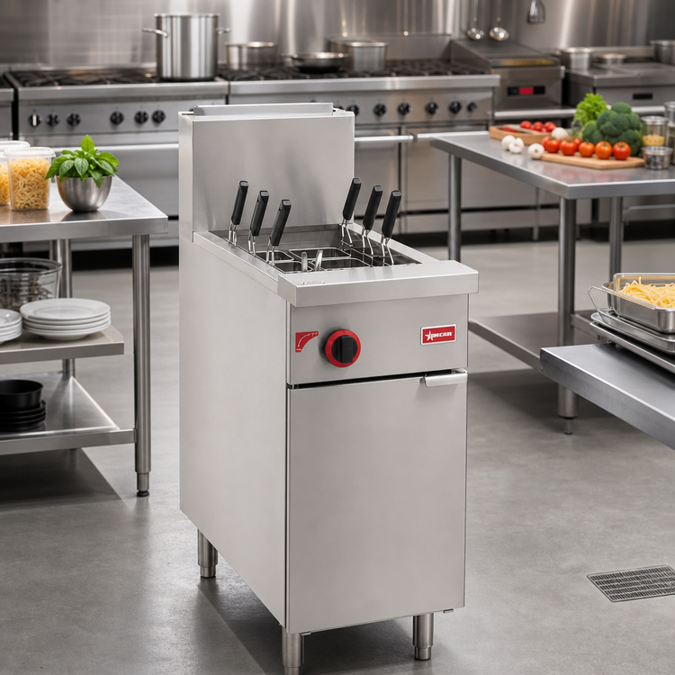 Product image #2 for Omcan USA 11-Gallon Natural Gas Floor Model Pasta Cooker with 6 Stainless Steel Baskets