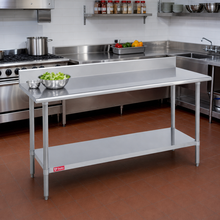 Product image #2 for Duke Manufacturing 60-Inch x 36-Inch Stainless Steel Work Table with 5-Inch Riser and Galvanized Undershelf