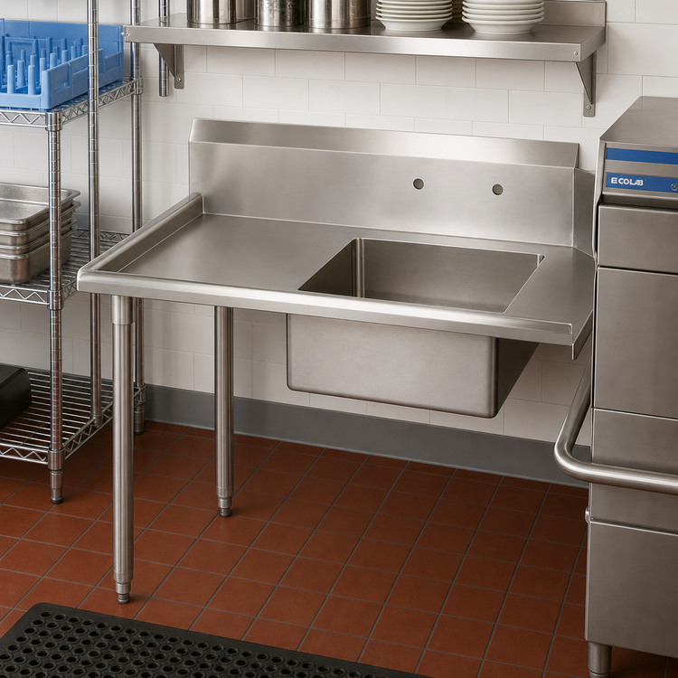 Product image #2 for BK Resources 36-Inch Straight Left-to-Right Soiled Dish Table with 20 x 20 x 8 Sink and 10-Inch Backsplash