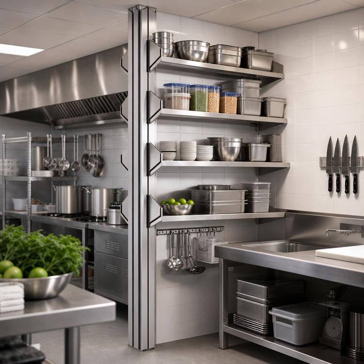 Product image #2 for Heavy-Duty Back-to-Back Stainless Steel Uprights for Cantilevered Shelving, 72 Inch Floor-to-Ceiling Mount
