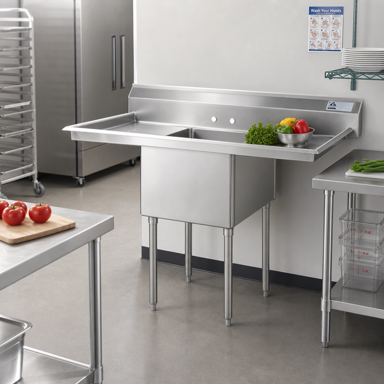Product image #2 for Advance Tabco Special Value Series 1-Compartment Fabricated Stainless Steel Sink with Left & Right Drainboards