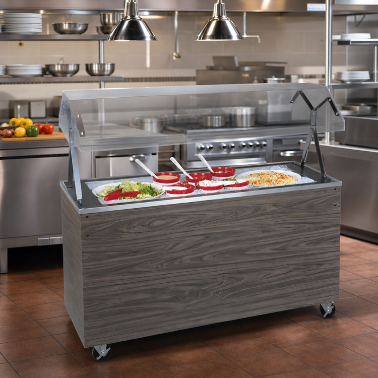 Product image #2 for Vollrath 2-Series Affordable Portable 3-Pan Ice-Cooled Non-Refrigerated Cold Food Station with Buffet Breath Guard, 46-Inch, Granite Finish