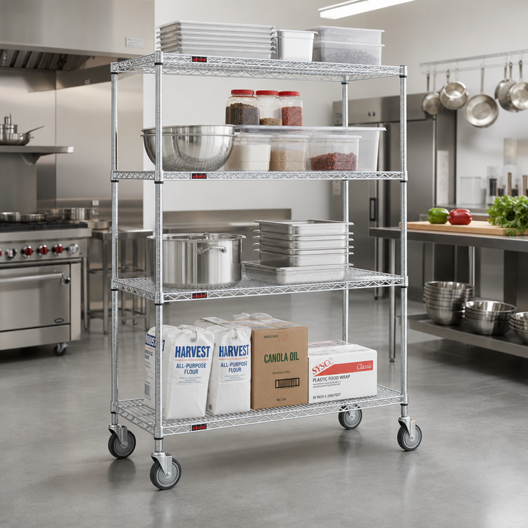 Product image #2 for EAGLEbrite 4-Tier Wire Dolly Truck Shelving Unit, 60 x 24 Inches, 69-Inch High, Zinc Finish, Poly Swivel Casters