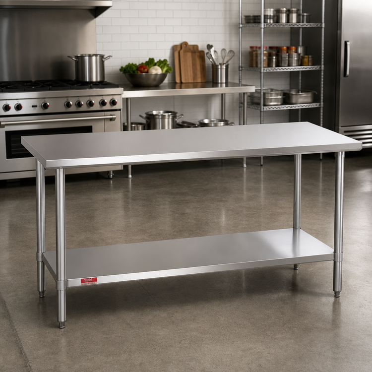Product image #2 for Duke Manufacturing 72" x 30" 16-Gauge Stainless Steel Work Table with Undershelf, Without Backsplash