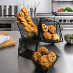 Thumbnail image #2 for American Metalcraft Birdnest BNRB64B Square Black Wire Birdnest Serving Basket/Riser, 6-Inch Top x 4-Inch Base x 4-Inch High Case of 36