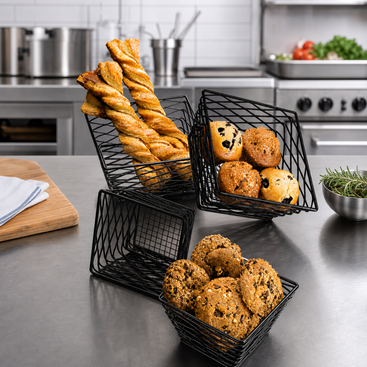 Product image #2 for Birdnest Square Wire Serving Basket/Riser, 6-Inch Top x 4-Inch Base x 4-Inch High, Black