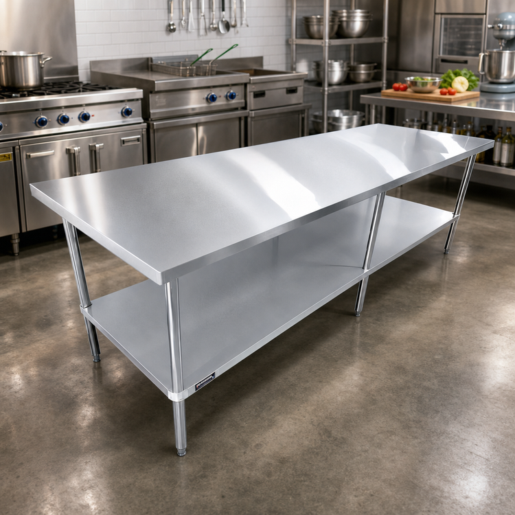 Product image #2 for Sapphire 108-Inch Stainless Steel Flat Top Cocktail Station Worktable with Galvanized Undershelf