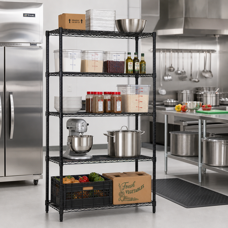 Product image #2 for Quantum 36"W x 21"D x 74"H Wire Shelving Starter Kit with 5 Shelves, Black Epoxy Finish