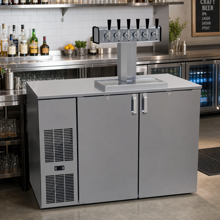 Product image #2 for Glastender C1FB52-DD One Zone Front-Serviced Bar Profile Draft Dispensing Cooler, 52-Inch, Two-Section, 16-Inch Door Opening