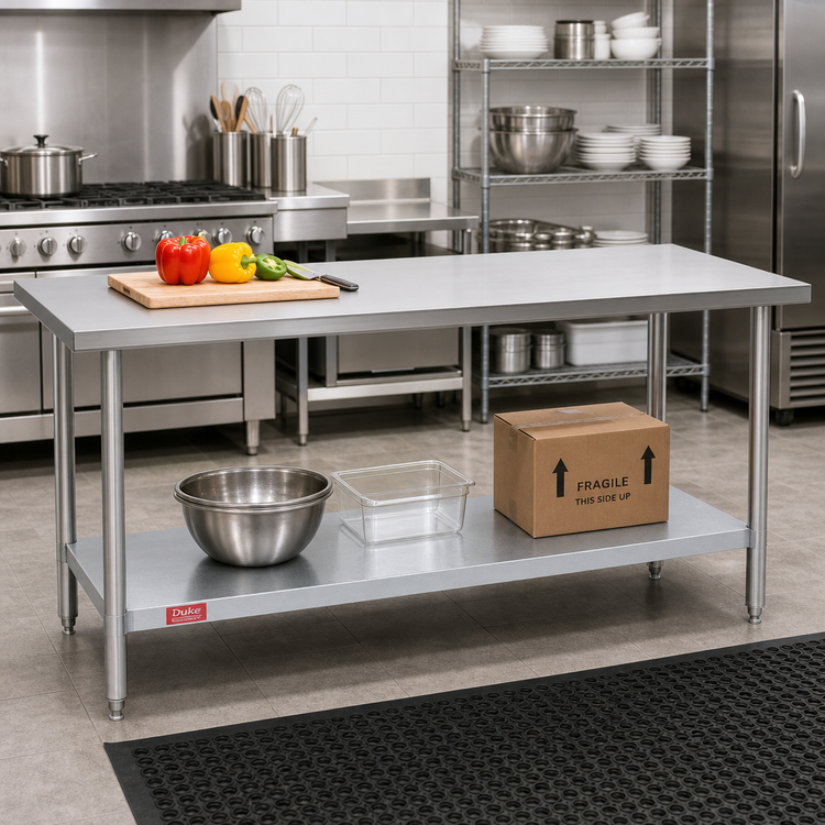 Product image #2 for Duke 120-Inch Stainless Steel Work Table with Galvanized Undershelf, Flat Top, 30-Inch Deep, 36-Inch High
