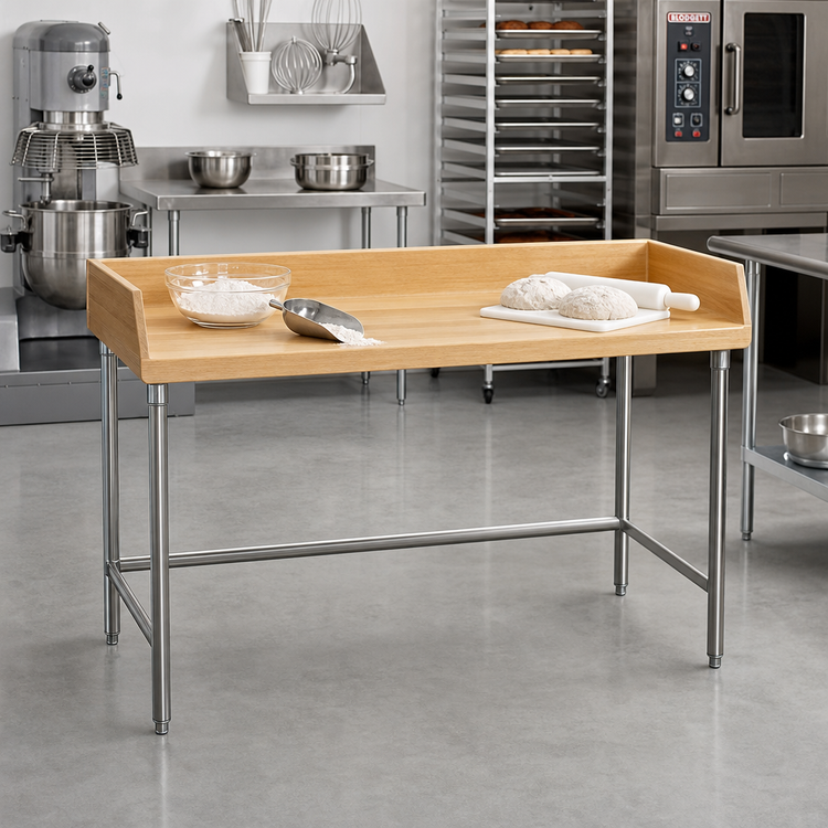 Product image #2 for Advance Tabco Bakers' Table with 1-3/4 Inch Wood Top, 48 x 36 Inch, and 4 Inch Rear/Side Splash
