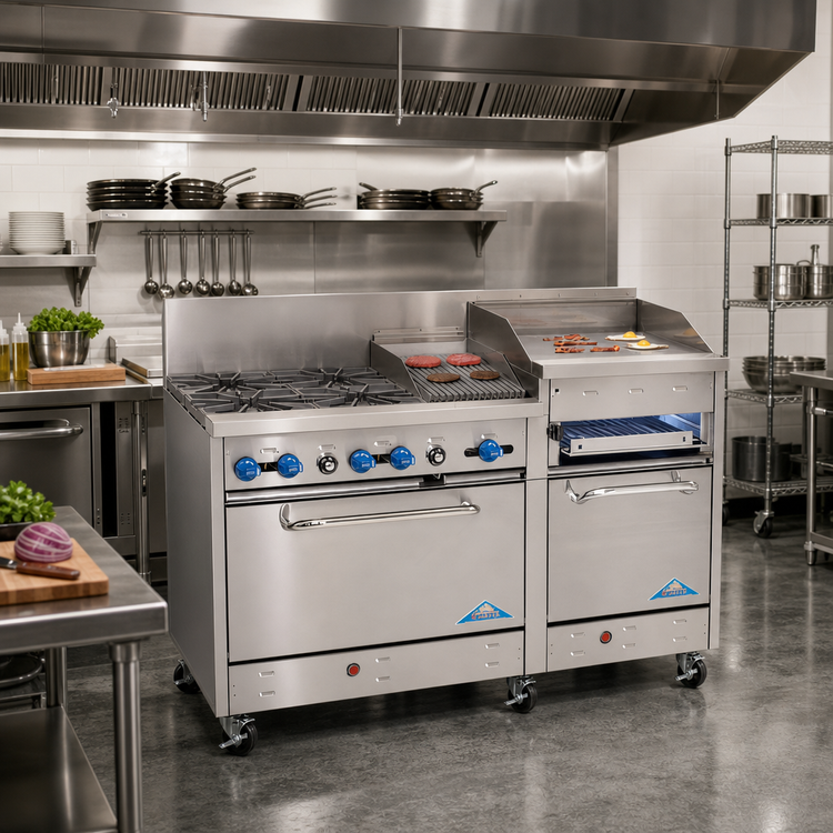 Product image #2 for 60-Inch Stainless Steel Gas Range with 4 Star Burners, 24-Inch Griddle, 12-Inch Char-Broiler, and Double Ovens