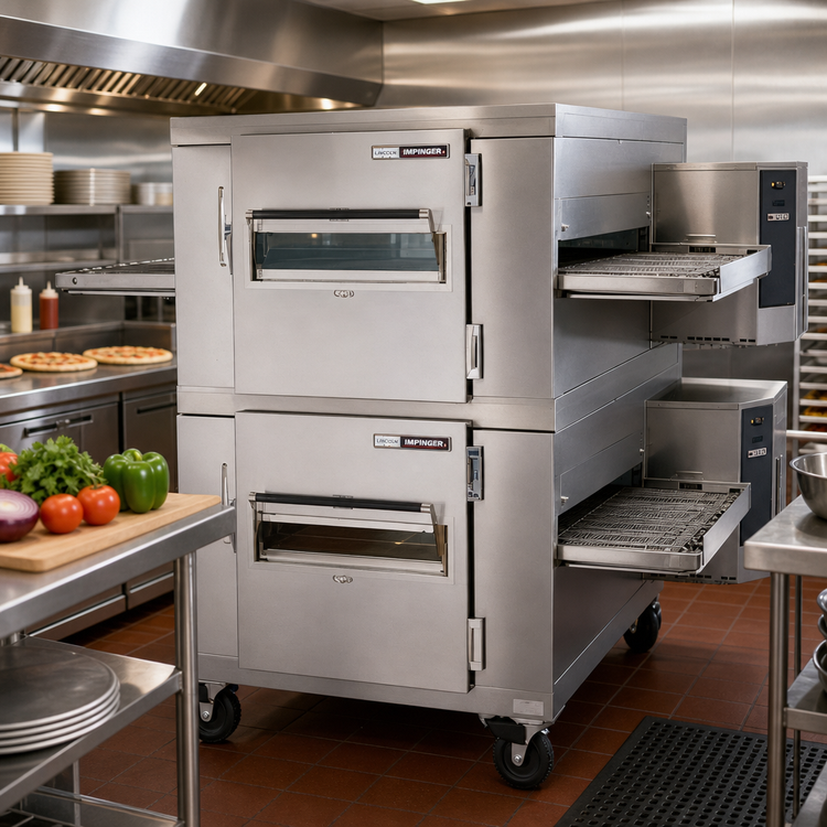 Product image #2 for Lincoln Impinger I 1400 Series Double-Stack Gas Conveyor Oven Package with Glass Access Windows
