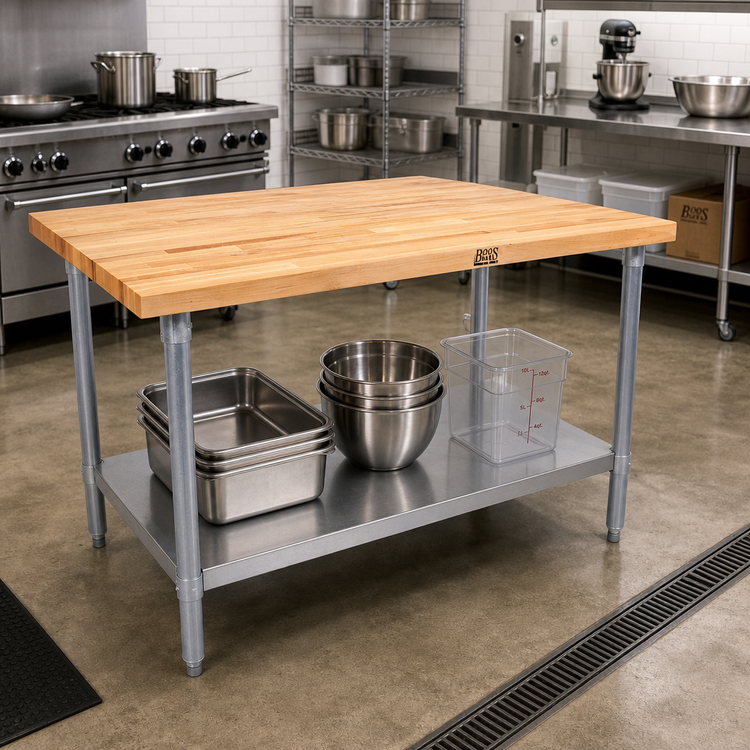 Product image #2 for John Boos 36" x 36" Northern Hard Rock Maple Wood Top Work Table with Adjustable Undershelf