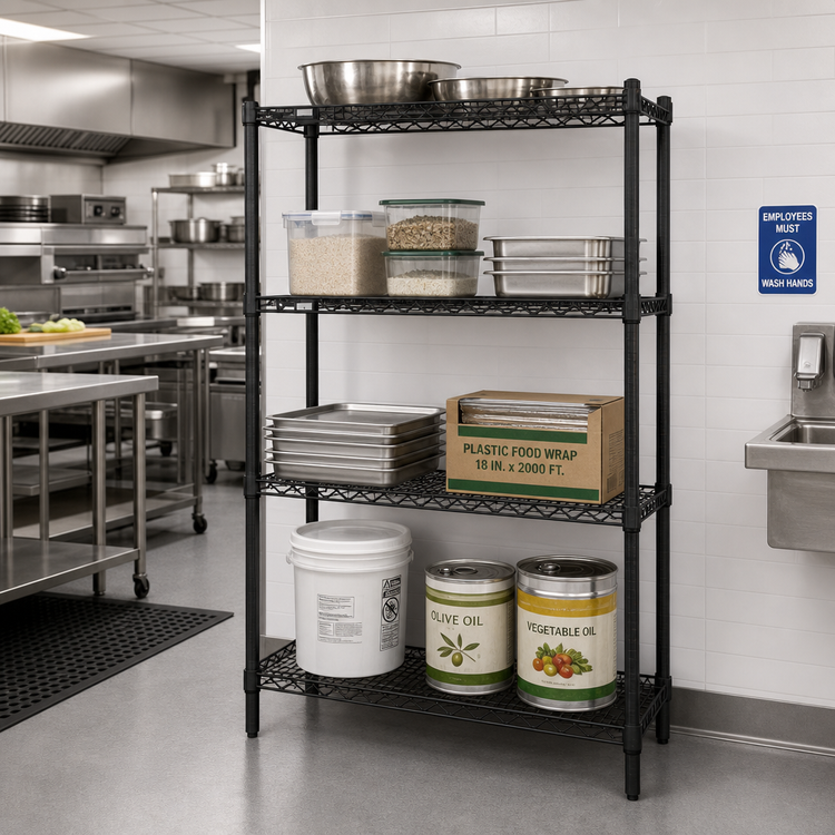 Product image #2 for Quantum 36"W x 18"D x 74"H Black Epoxy Antimicrobial Wire Shelving Starter Kit