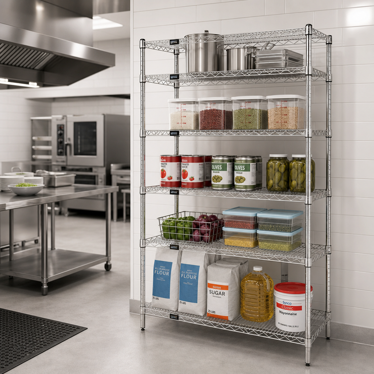 Product image #2 for Quantum 54" x 21" x 86" Stationary Wire Shelving Starter Kit, 5 Shelves, 304 Stainless Steel