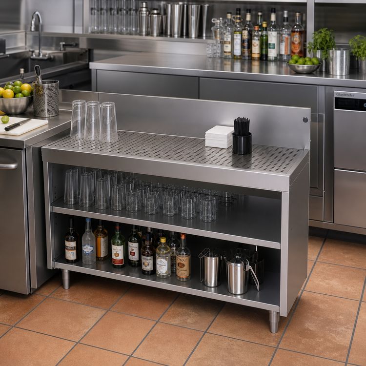 Product image #2 for Glastender Stainless Steel Freestanding Underbar Drainboard Cabinet Base, Open Front, 48 Inch Wide x 19 Inch Deep