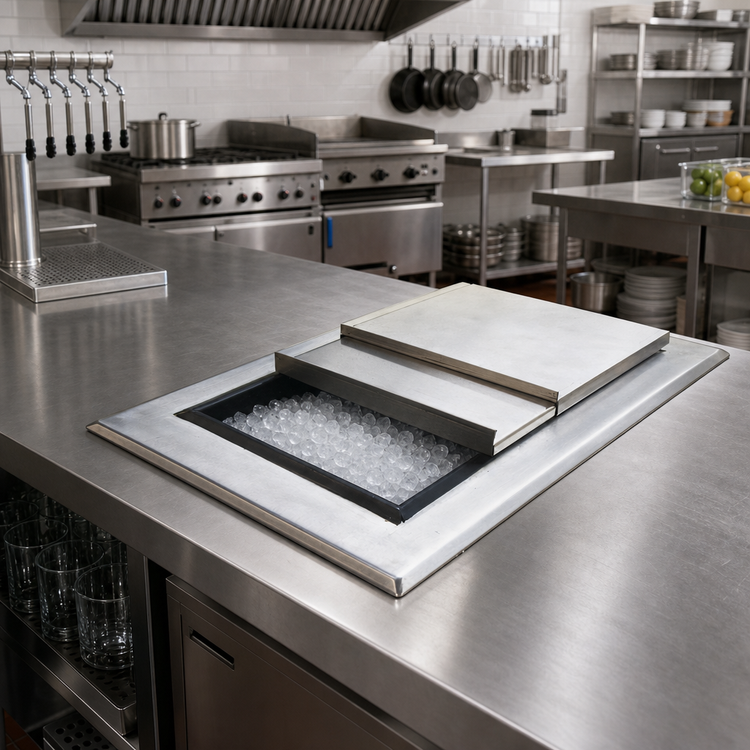 Product image #2 for BK Resources Drop-In Ice Bin with 7-Circuit Cold Plate, 28 x 20 Inch, Stainless Steel