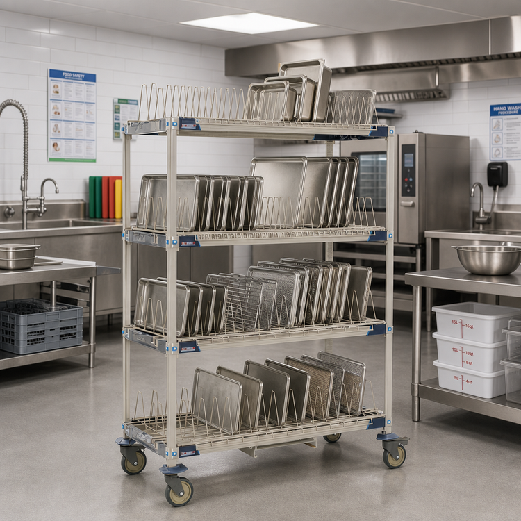 Product image #3 for MetroMax i 48-Inch x 24-Inch Mobile 4-Tier Tray and Pan Drying Rack with Drip Tray