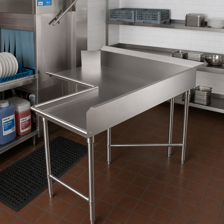 Product image #2 for BK Resources Corner L-Shaped Clean Dishtable, 60 x 96 Inches, Left-to-Right Operation, 16-Gauge 304 Stainless Steel