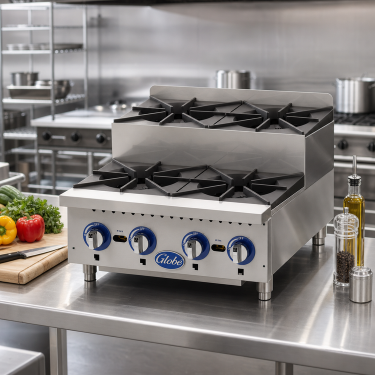 Product image #2 for Globe 24-Inch Gas Countertop Hotplate with 2 Open Burners and 2 Step-Up Open Burners