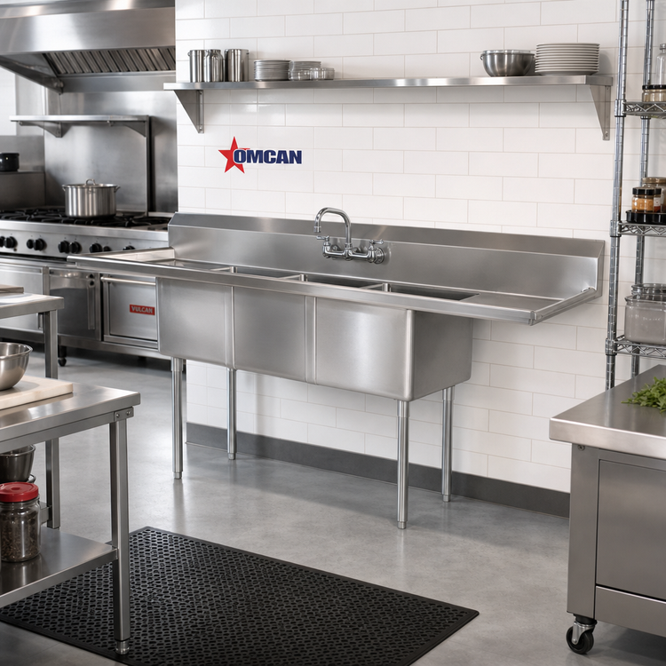 Product image #2 for Omcan 62-Inch Wide 3-Compartment Pot Sink with Left & Right Drainboards