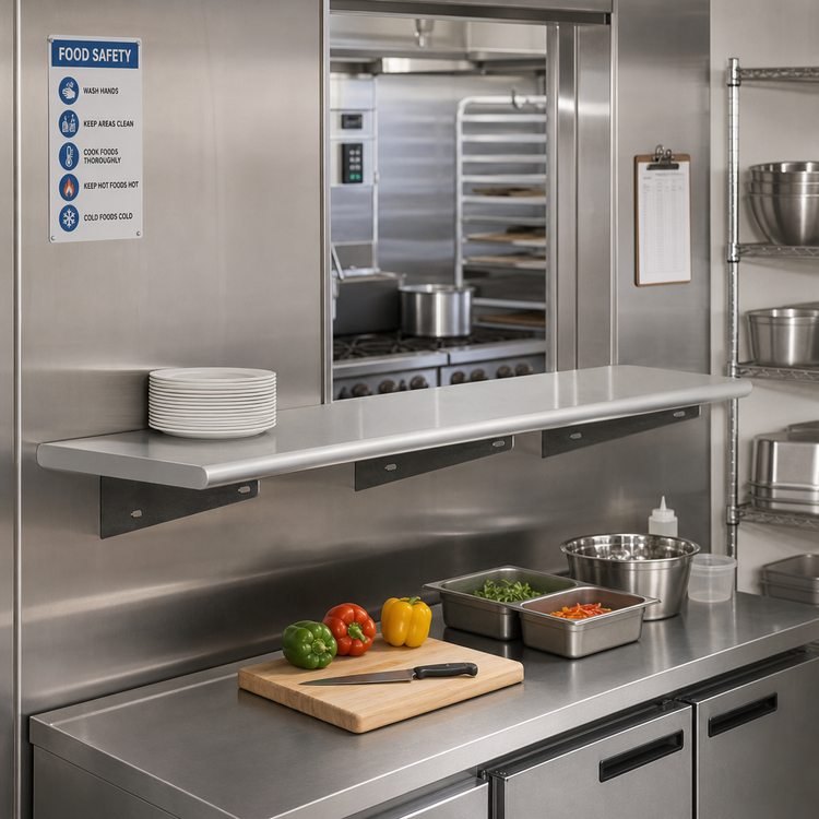 Product image #2 for Advance Tabco 72-Inch x 18-Inch 18/430 Stainless Steel Pass-Thru Shelf with Bull Nose Front and Rear