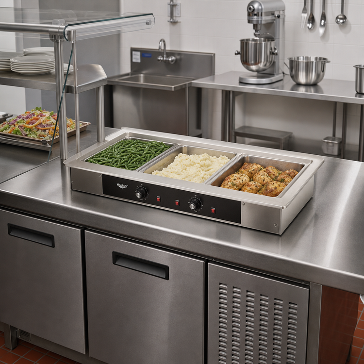 Product image #2 for Vollrath Short Sided 3-Pan Drop-In Hot Well for Full-Size Pans, Infinite Controls, Standard Drain, 120V