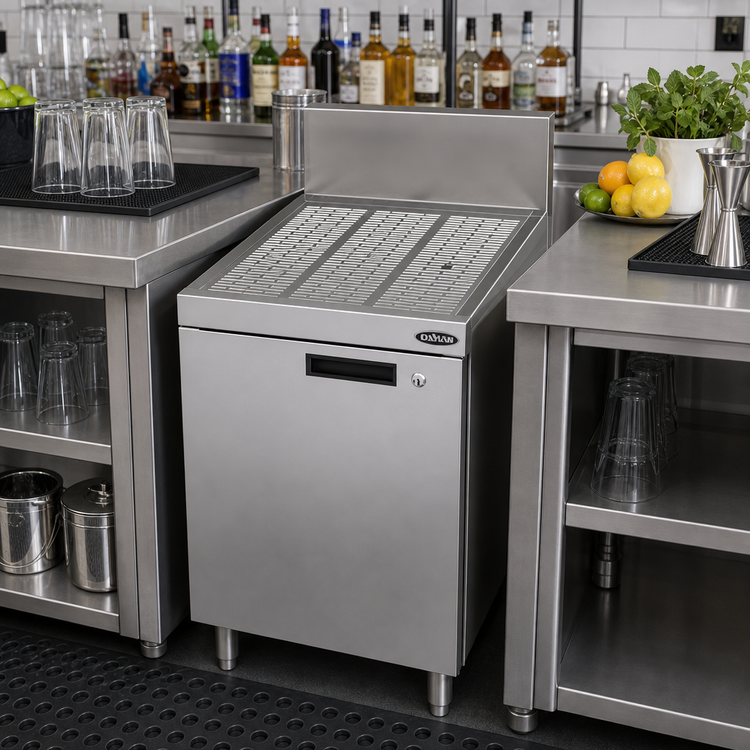 Product image #2 for 18 Inch x 24 Inch Stainless Steel Underbar Drainboard with Enclosed Cabinet Base and Locking Hinged Door