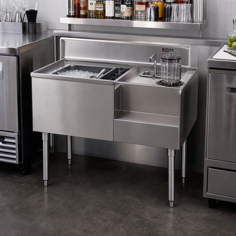 Product image #2 for Eagle Group 2200 Series Underbar Ice Bin/Cocktail Station with Blender Recess, 50 x 24 Inches