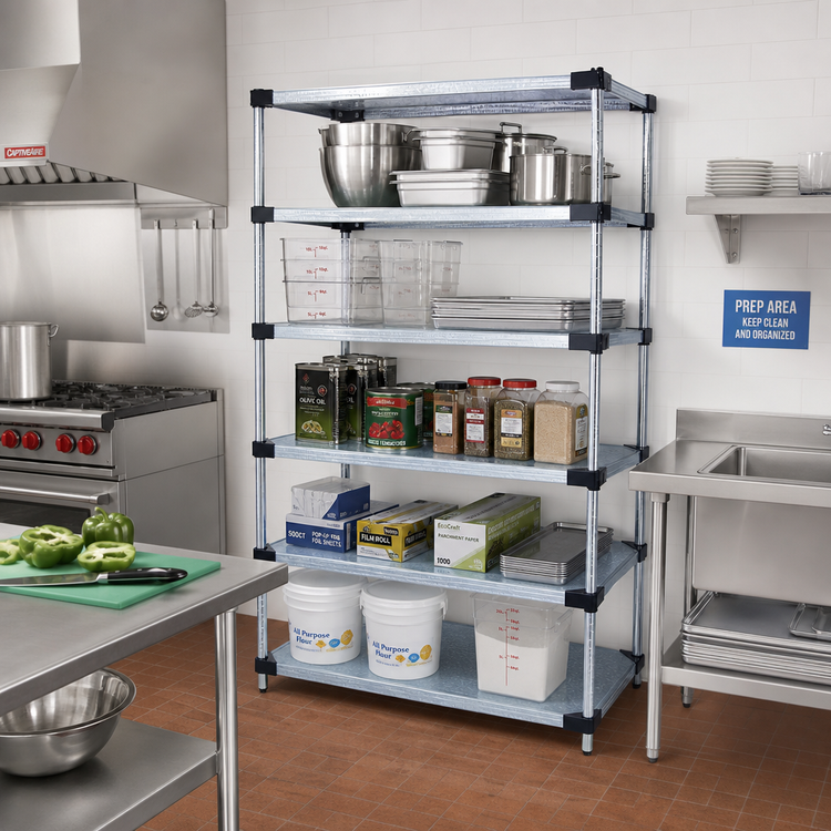 Product image #2 for Quantum 30" W x 24" D x 86" H Solid Shelving Starter Kit with 5 Solid Shelves