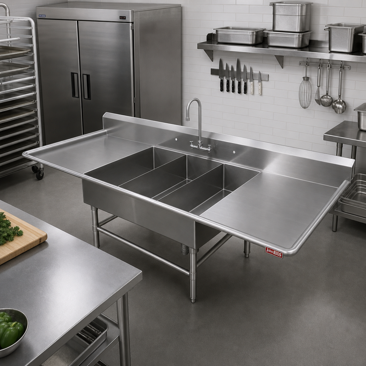 Product image #2 for John Boos Pro-Bowl 3-Compartment Platter Sink with Left and Right Drainboards, 14-Gauge Stainless Steel