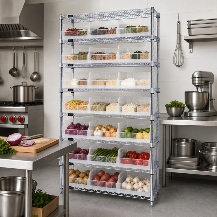 Product image #2 for Quantum 36-Inch Wide 9-Shelf Bin Wire Shelving System with 24 Clear Bins