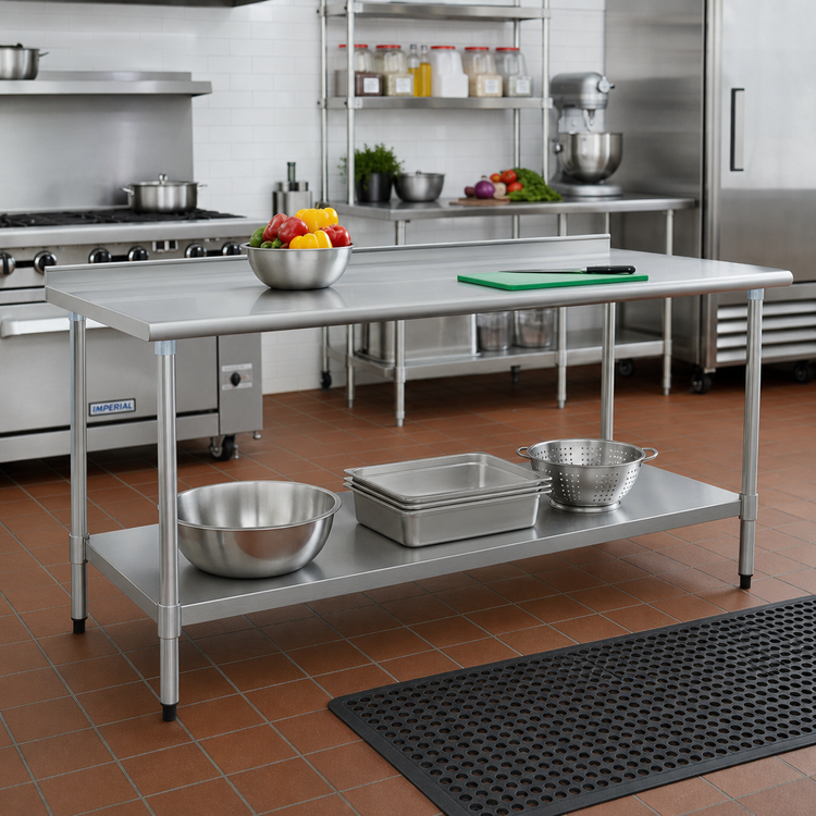 Product image #2 for Eagle Spec-Master 48-Inch x 36-Inch 14-Gauge Stainless Steel Top Work Table with Adjustable Undershelf and Rear Up-Turn