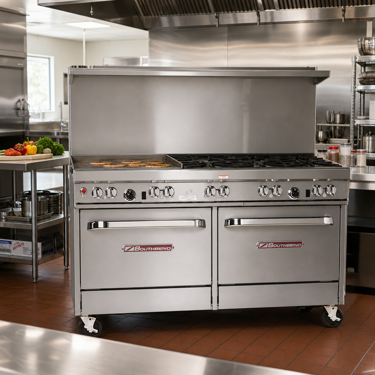 Product image #2 for Southbend Ultimate 60-Inch Gas Restaurant Range with 4 Non-Clog Burners, 36-Inch Thermostatic Griddle, and 2 Cabinets